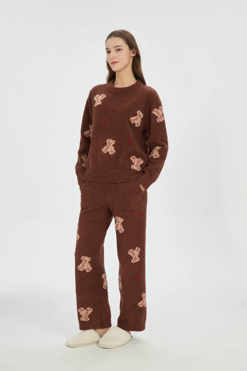 Brown mollis vellus Pyjamas pro Women