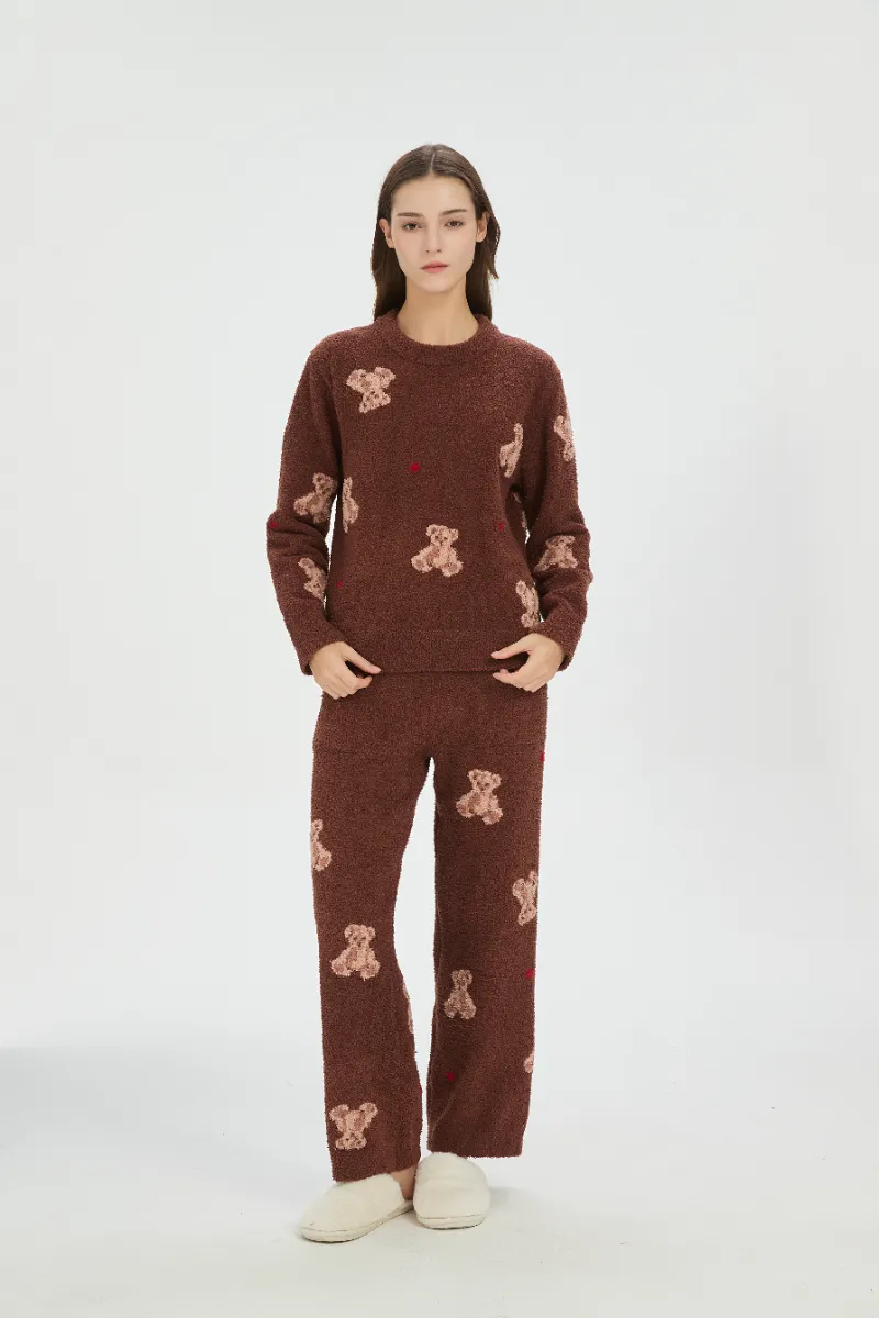 Brown mollis vellus Pyjamas pro Women