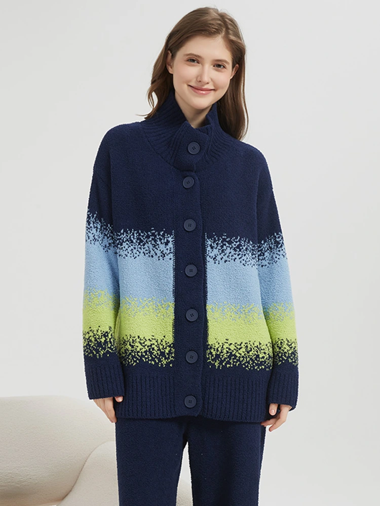 Dimidium holoserica feminarum vertente-down torquem cardigan loungewear