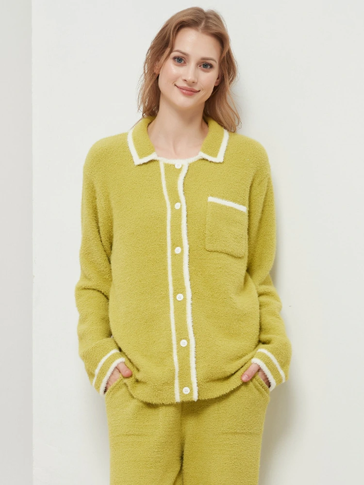 Dimidium holoserica feminarum vertente-down torquem cardigan loungewear