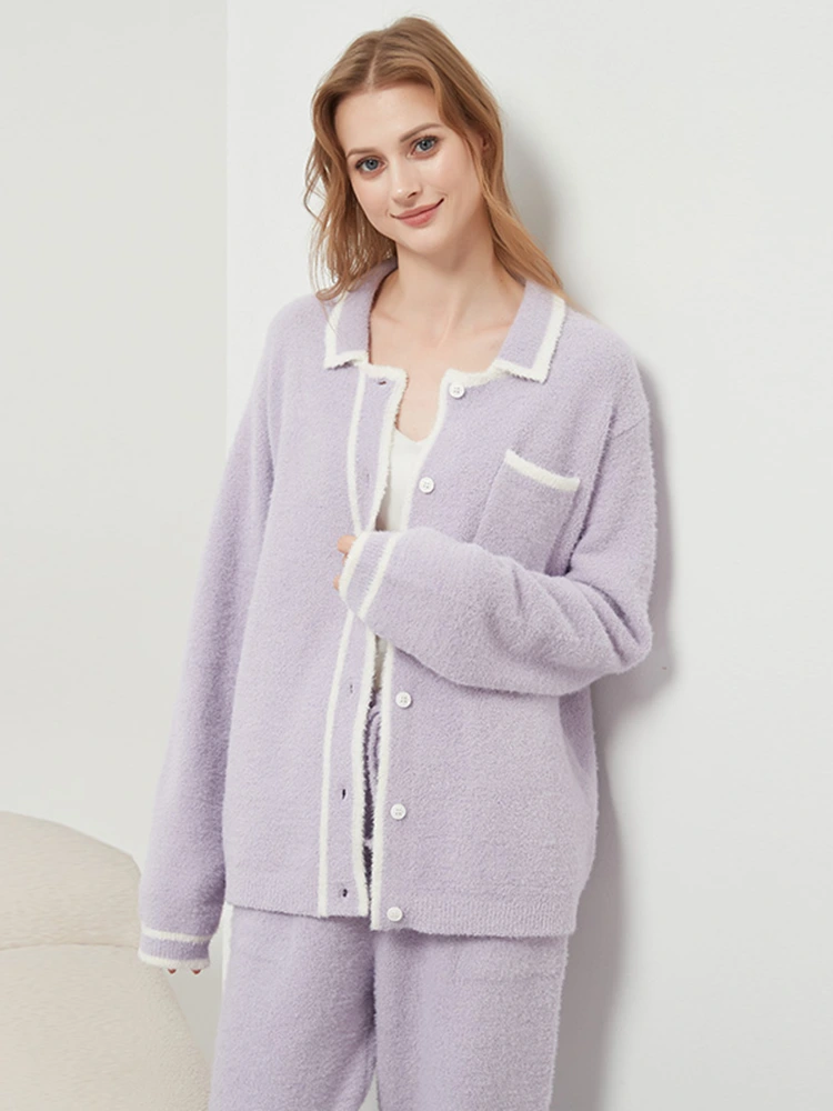 Dimidium holoserica feminarum vertente-down torquem cardigan loungewear