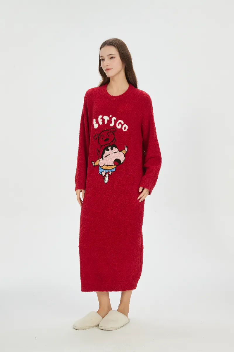 Red Mollis vellus Nightdress pro Women